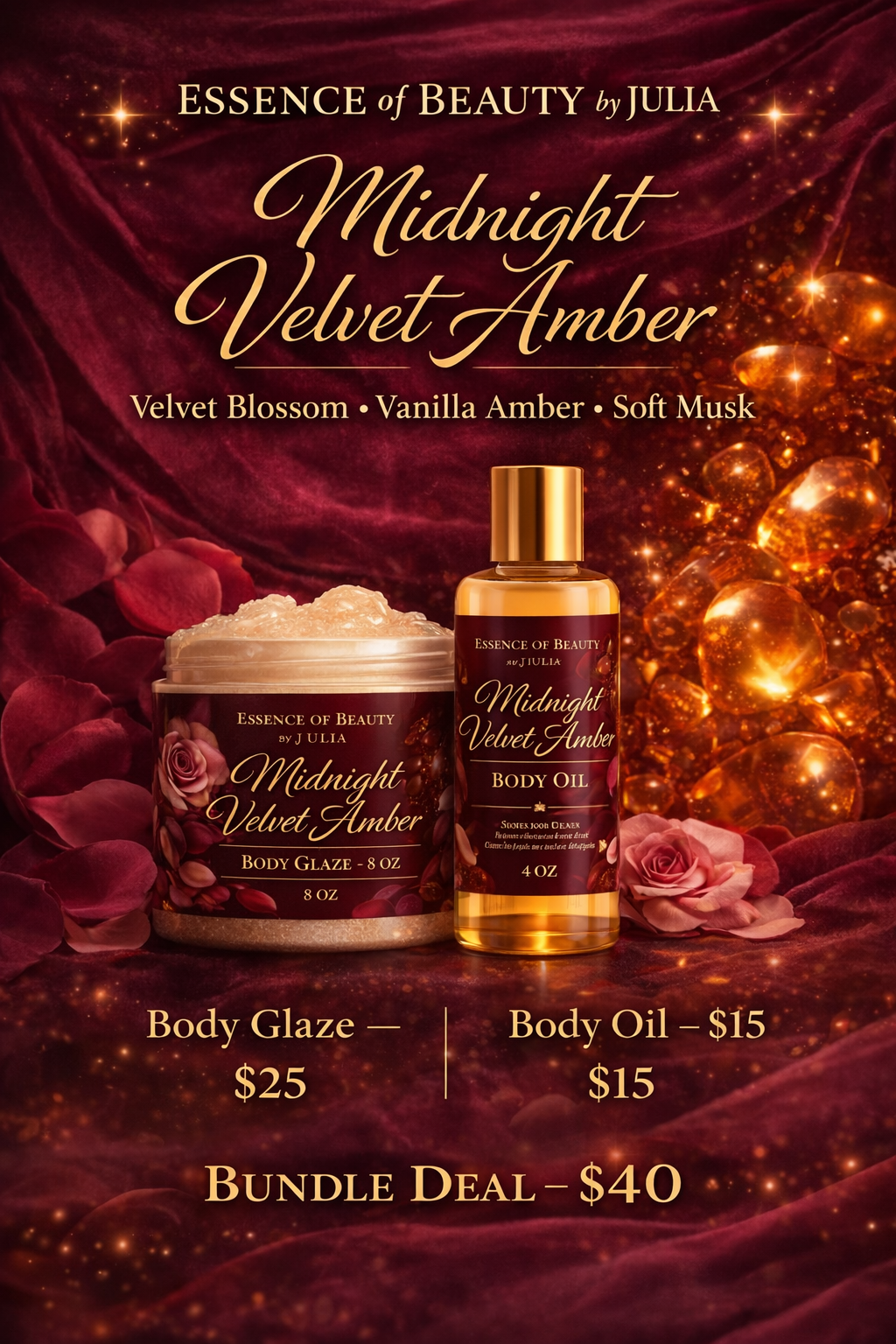 Midnight Velvet Amber Body Glaze and (4oz)Body Oil Bundle Deal