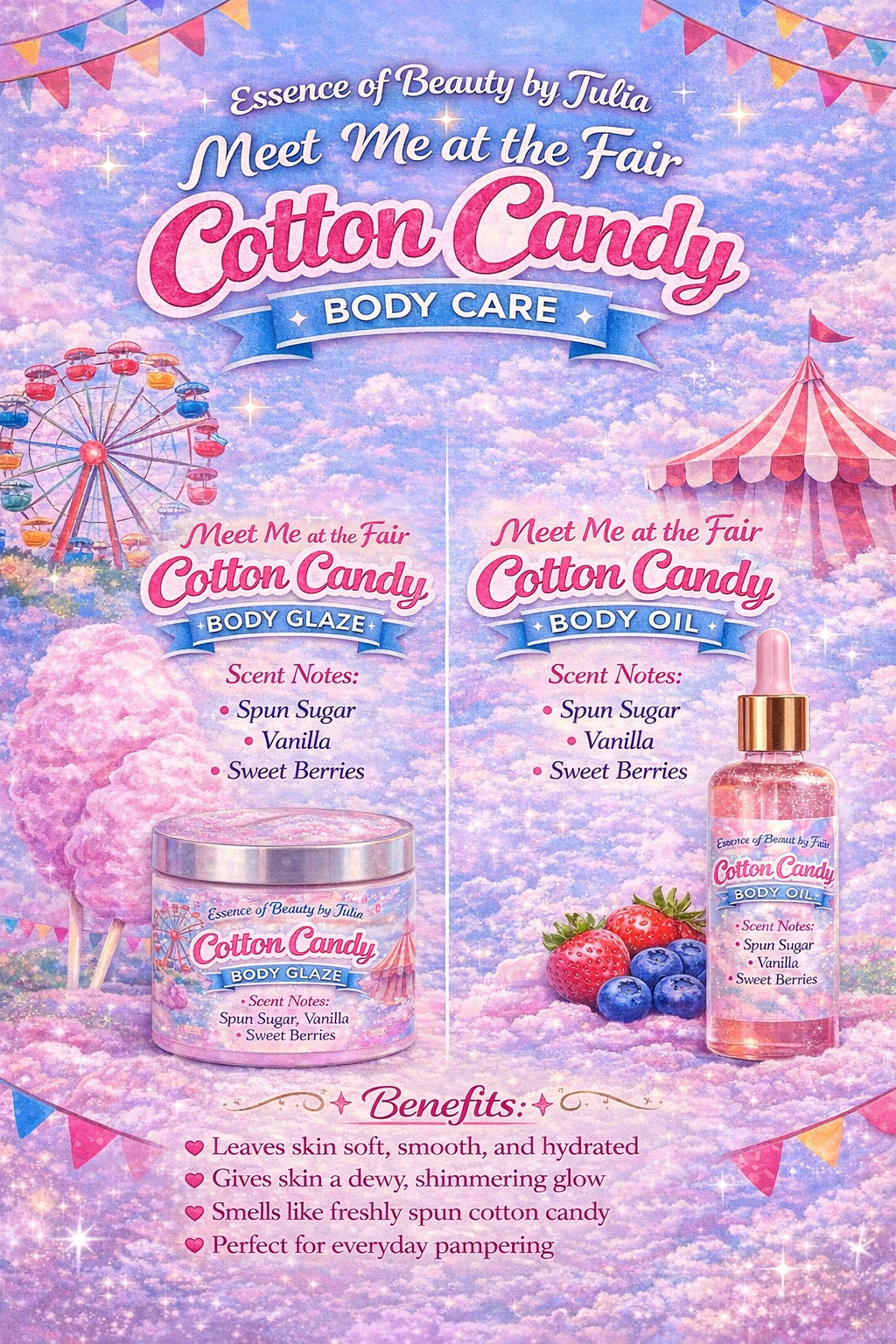 Meet me at the Fair Cotton Candy Velvet Body Melt Glaze and Velvet Body Oil Bundle